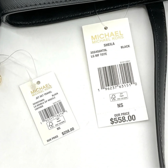 Michael Kors Bag Large Sheila Mf Tote Bag & Large Double Zip Wallet Black/Gold - Picture 15 of 15